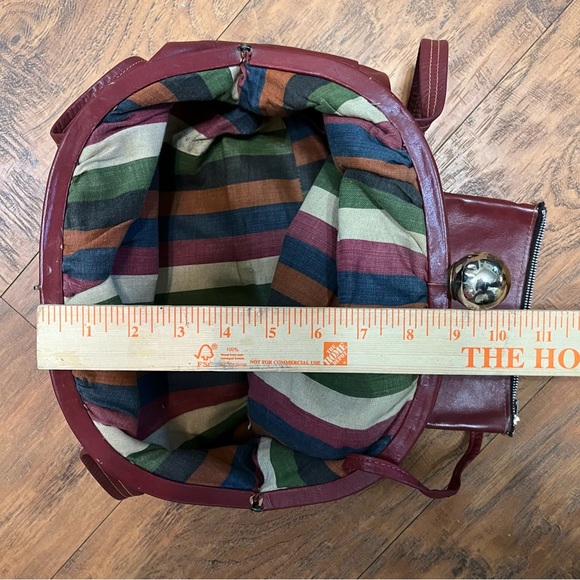 Vintage red leather ball clasp close purse canvas lined attach coin bag straps - Picture 16 of 16